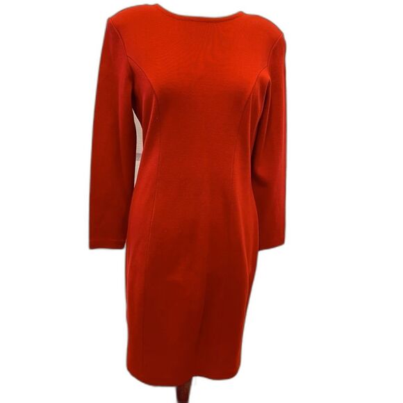 VTG Outlander Red Wool/blend Sheath Dress Deep Plunge Back Long Sleeves L NWT - Picture 4 of 10